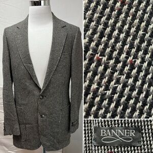 Vintage Men's 40L Tweed 2-Button Black White Flecked Banner Blazer Jacket Coat